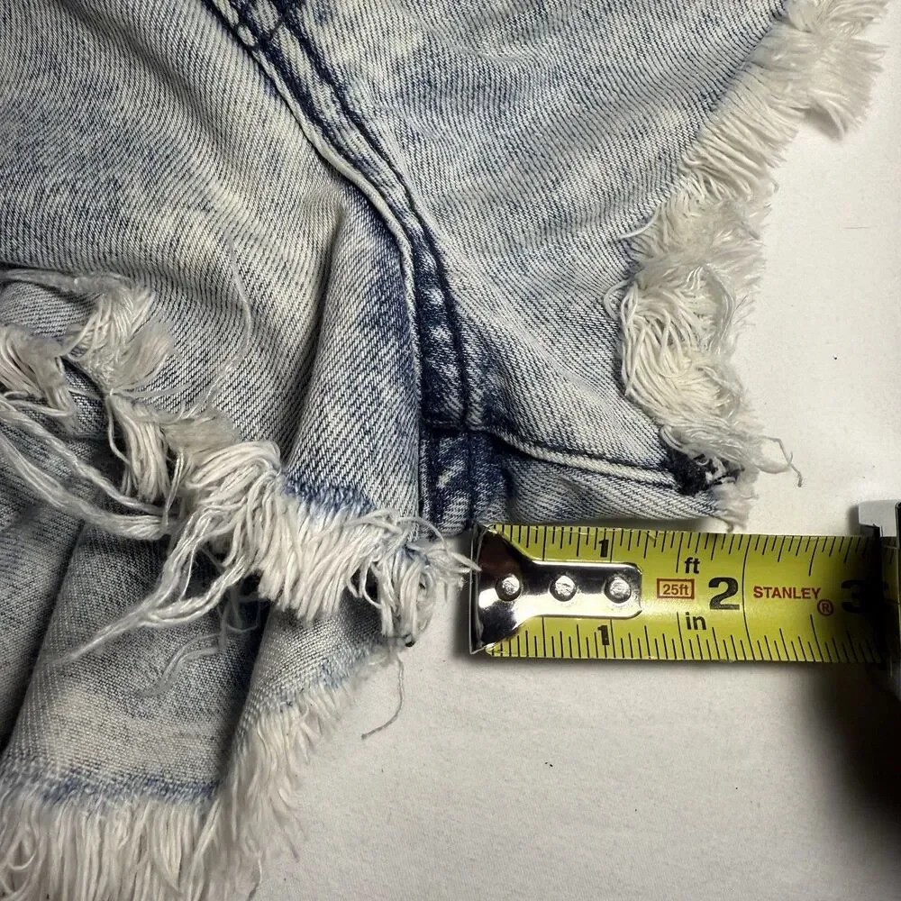 One x One Teaspoon Outlaws Distressed Low Waist Long Rise Mid Length Shorts 25